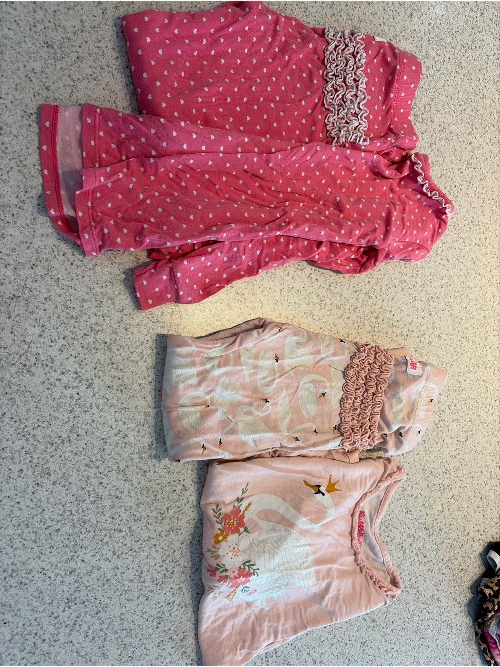 Ruffle Butts Pink and Light Pink Girls Pajama Set with Swan Print